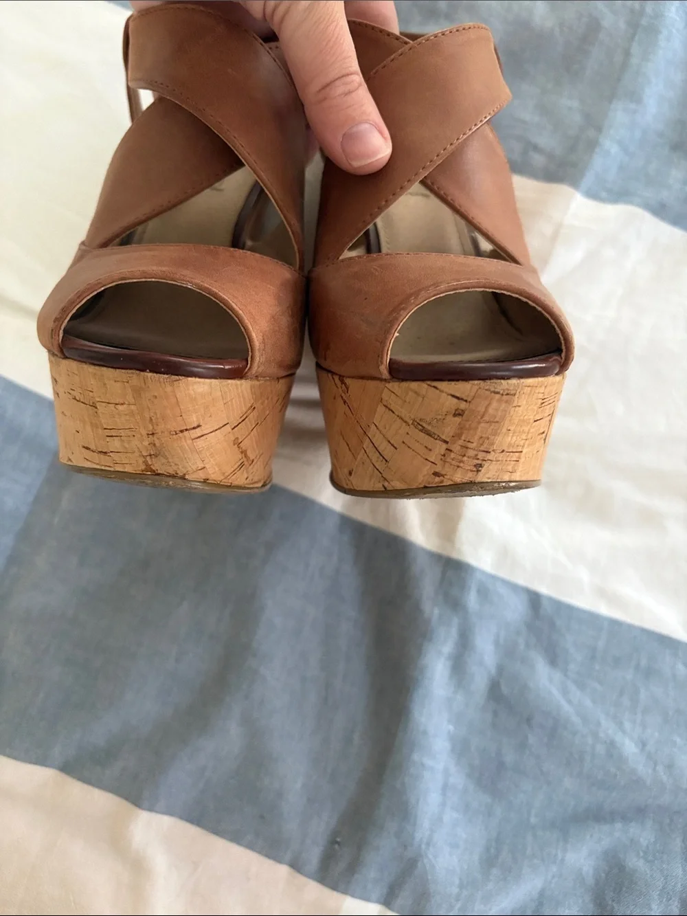 Steve Madden Brown Leather Cork Wedge Sandals